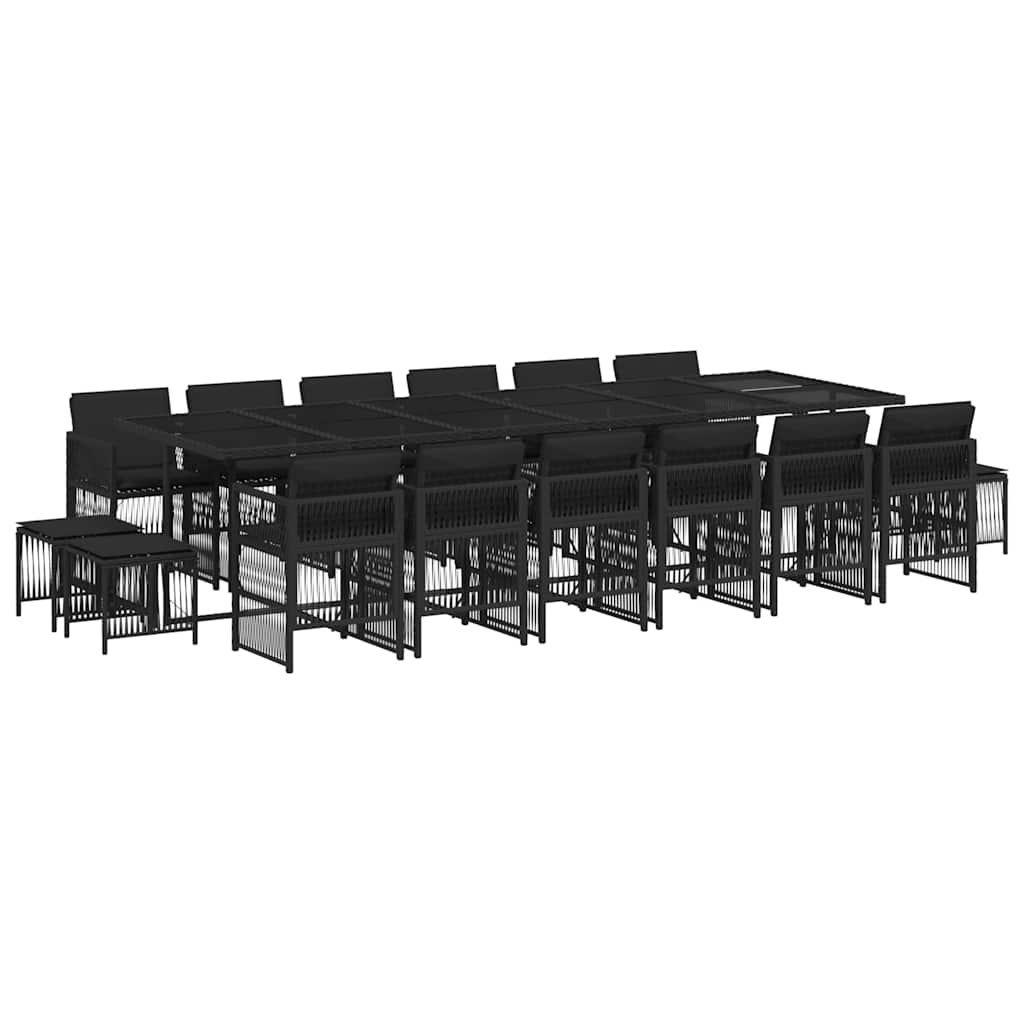17-tlg. Garten-Essgruppe mit Kissen Schwarz Poly Rattan