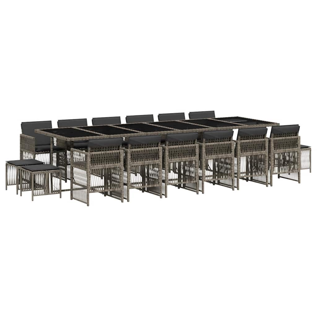 17-tlg. Garten-Essgruppe mit Kissen Grau Poly Rattan