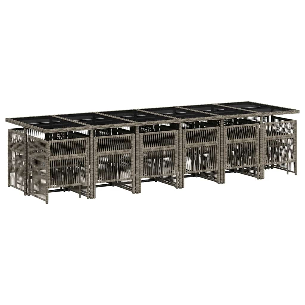17-tlg. Garten-Essgruppe mit Kissen Grau Poly Rattan