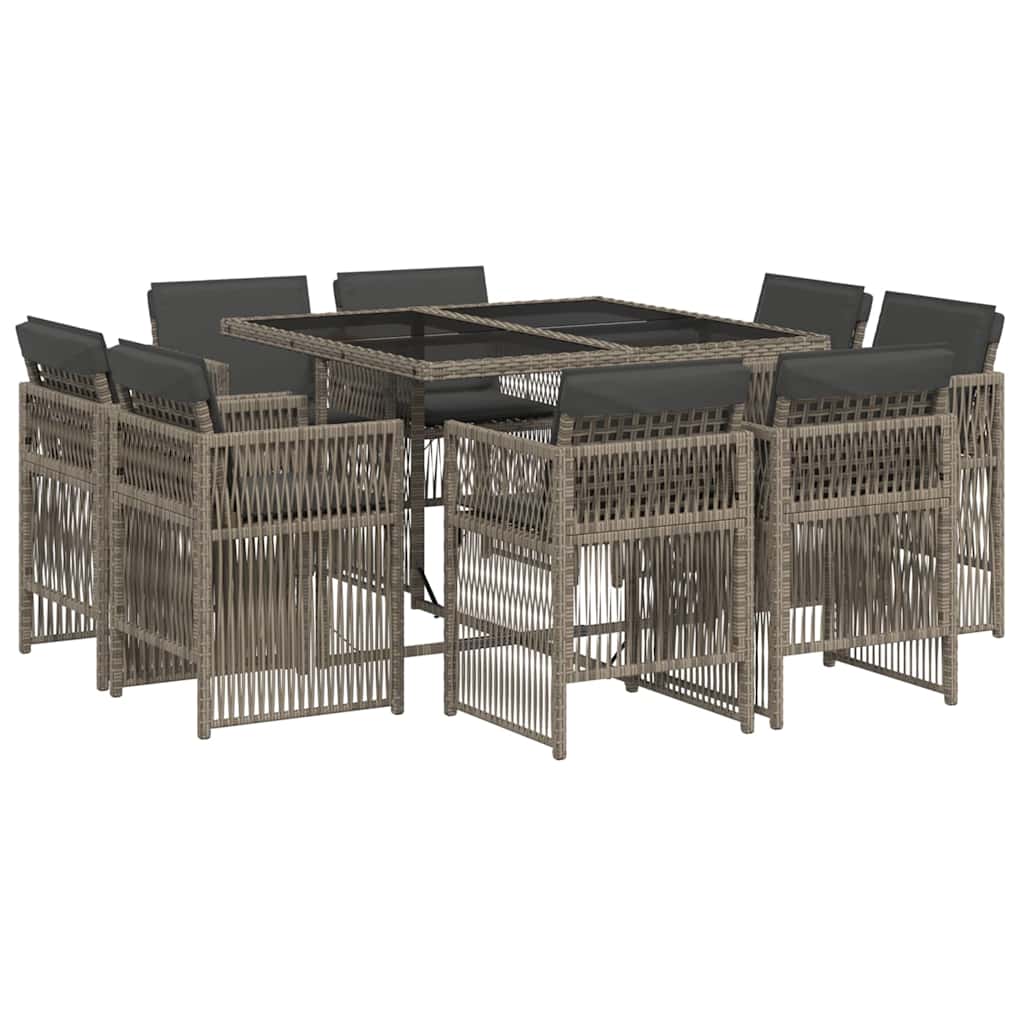 9-tlg. Garten-Essgruppe mit Kissen Grau Poly Rattan