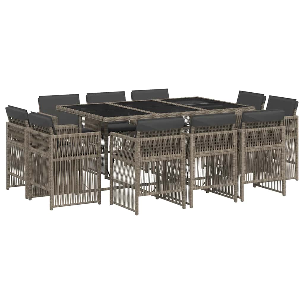 11-tlg. Garten-Essgruppe mit Kissen Grau Poly Rattan