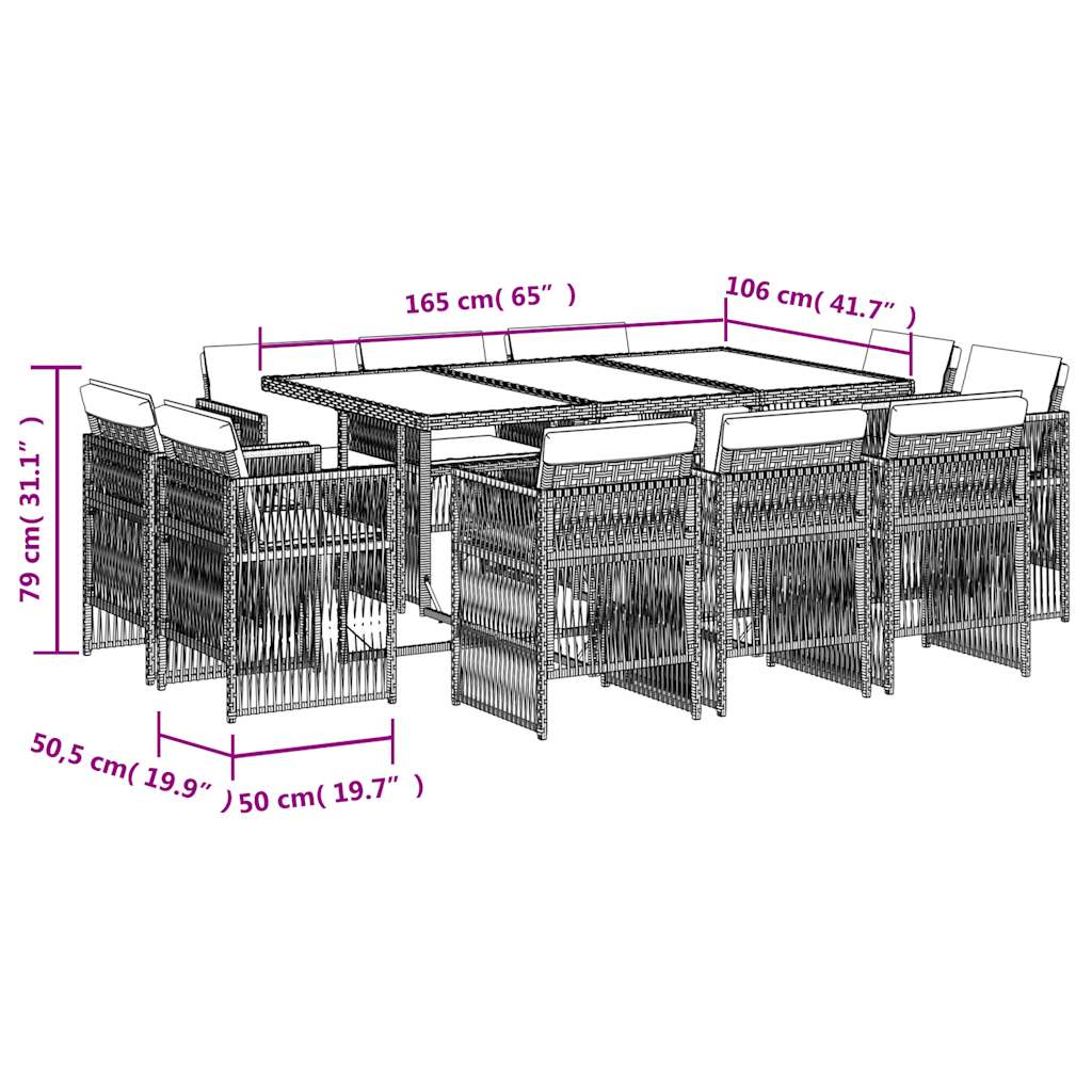 11-tlg. Garten-Essgruppe mit Kissen Grau Poly Rattan