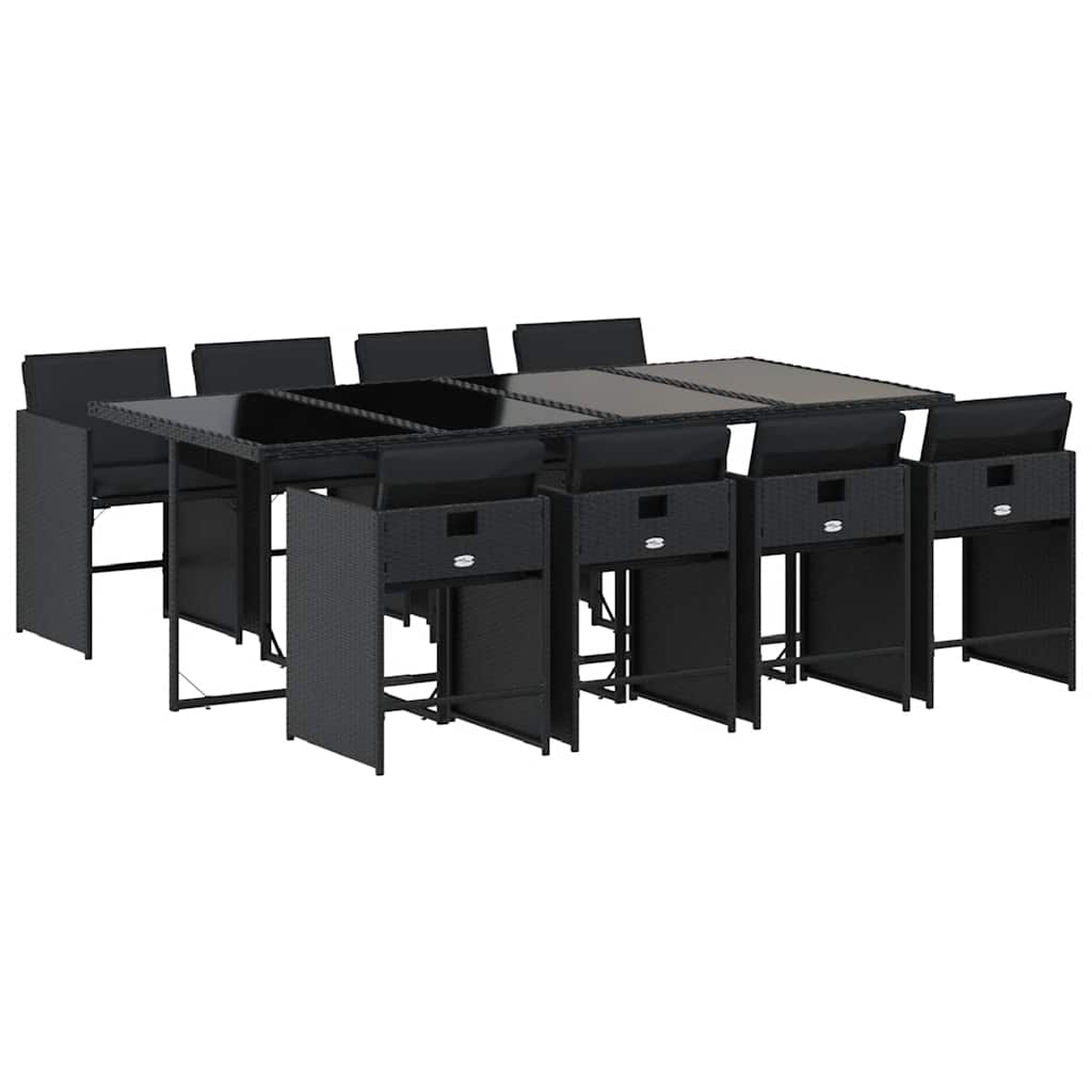9-tlg. Garten-Essgruppe mit Kissen Schwarz Poly Rattan