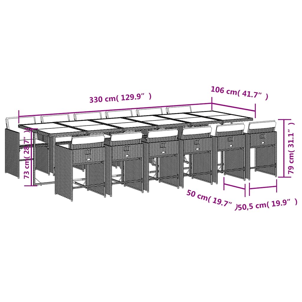 13-tlg. Garten-Essgruppe mit Kissen Schwarz Poly Rattan