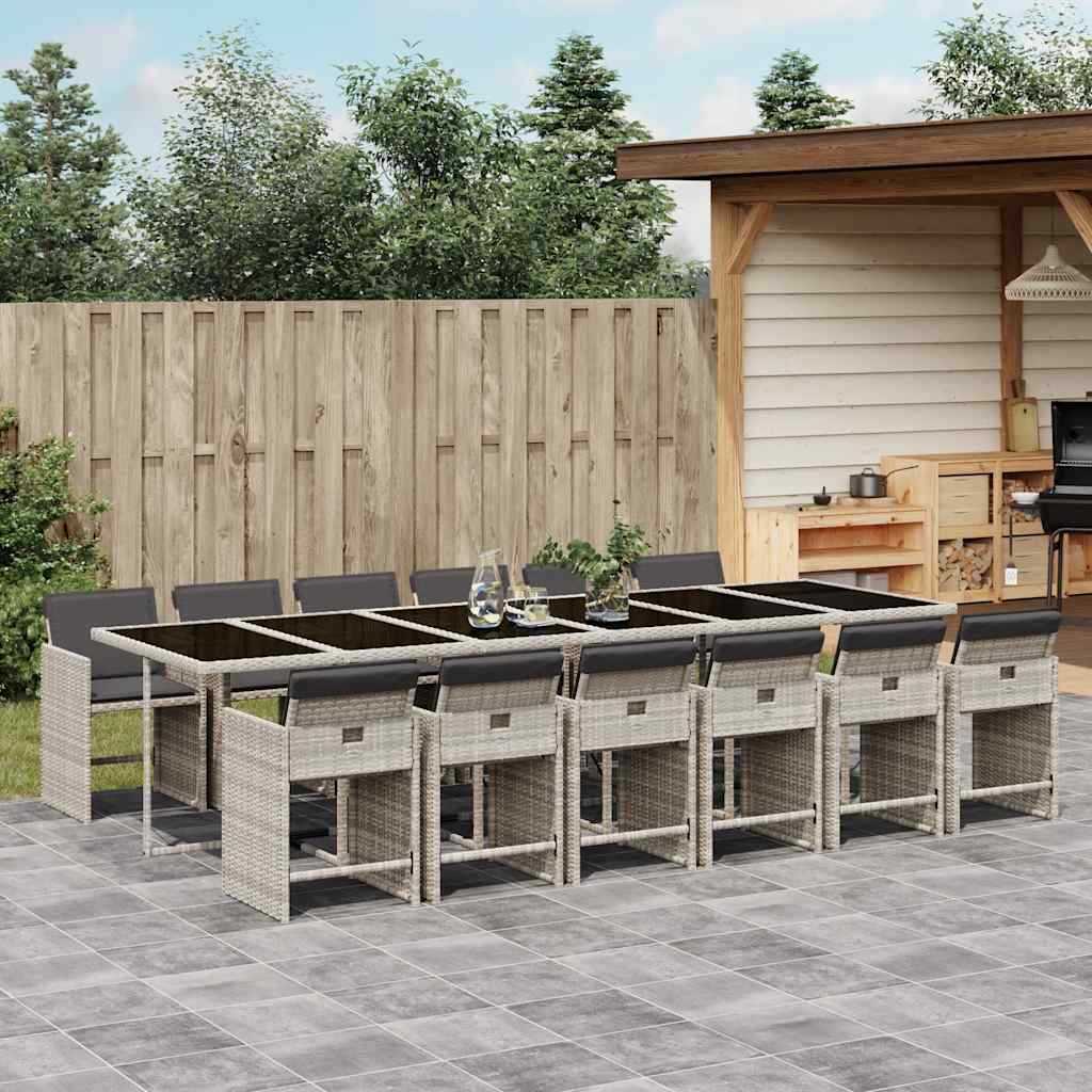 13-tlg. Garten-Essgruppe mit Kissen Hellgrau Poly Rattan
