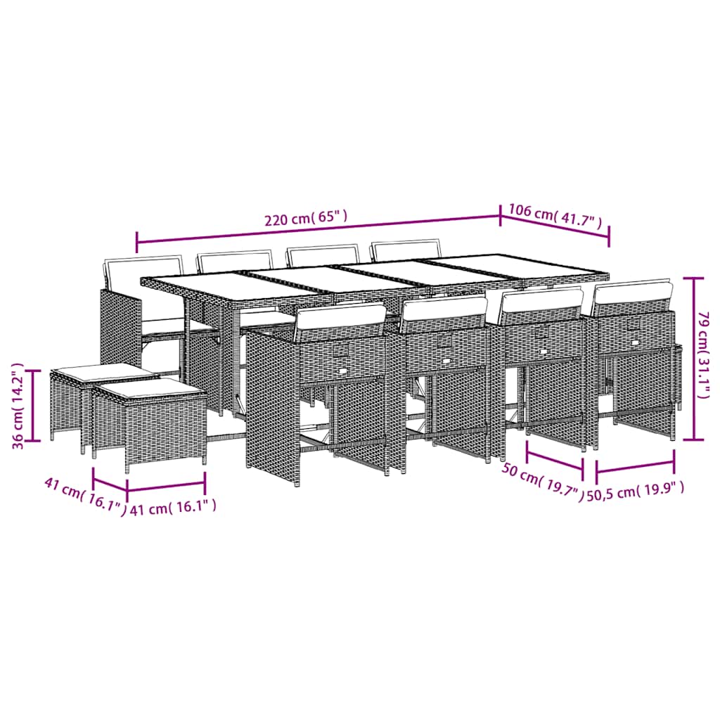 13-tlg. Garten-Essgruppe mit Kissen Beige Poly Rattan