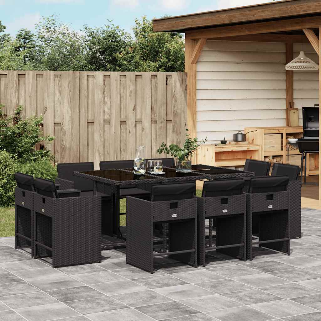 11-tlg. Garten-Essgruppe mit Kissen Schwarz Poly Rattan