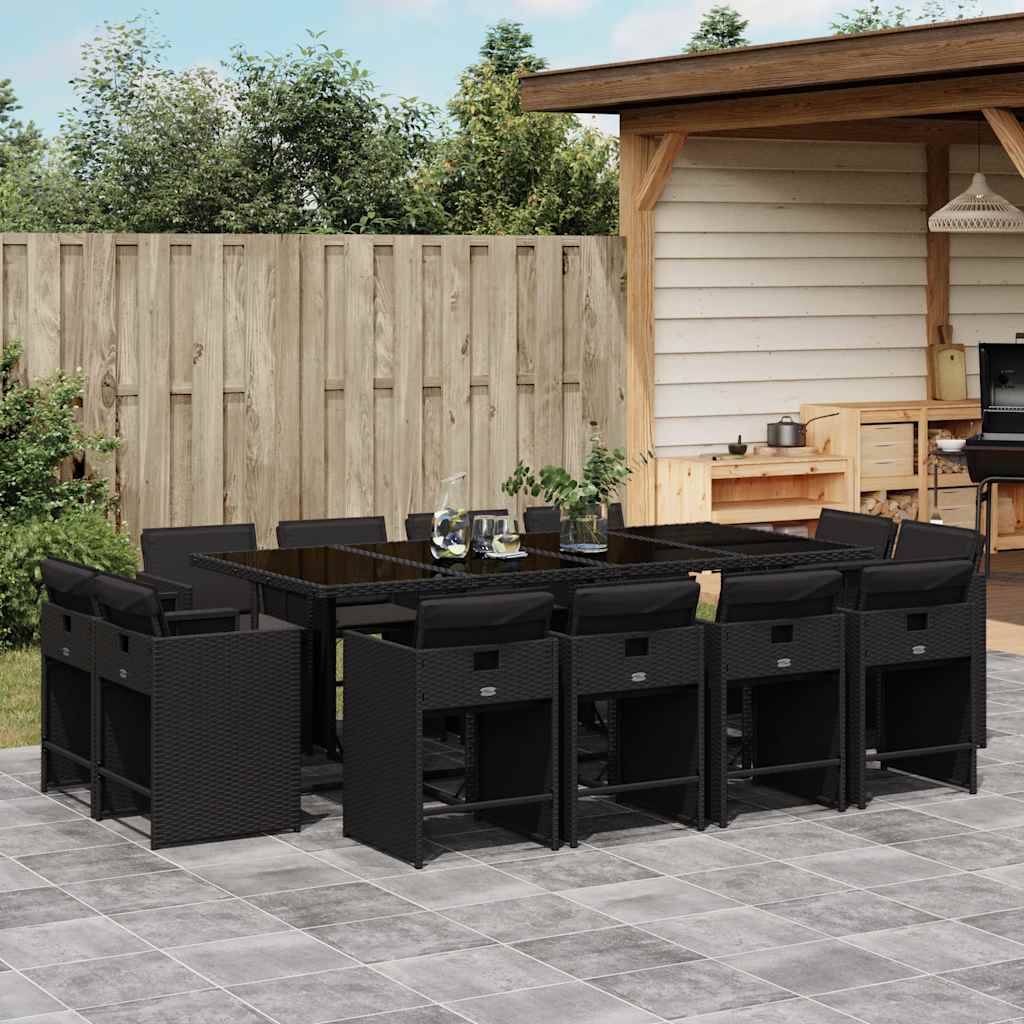 13-tlg. Garten-Essgruppe mit Kissen Schwarz Poly Rattan