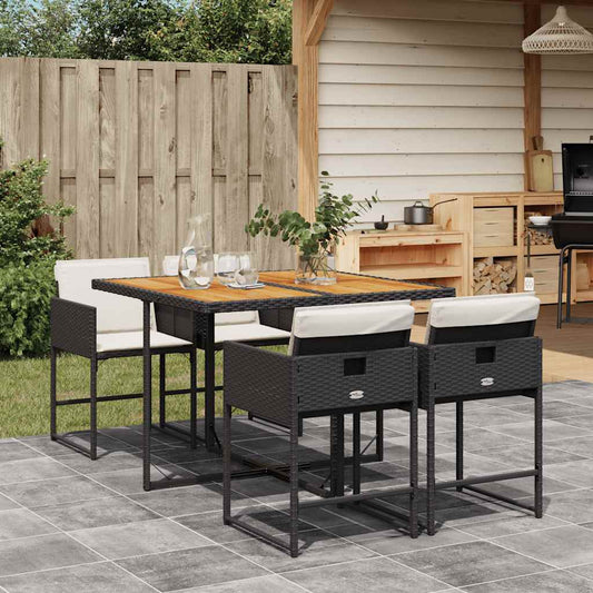 5-tlg. Garten-Essgruppe mit Kissen Schwarz Poly Rattan