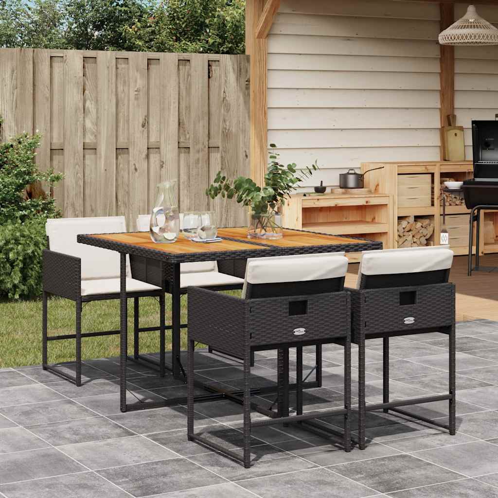 5-tlg. Garten-Essgruppe mit Kissen Schwarz Poly Rattan