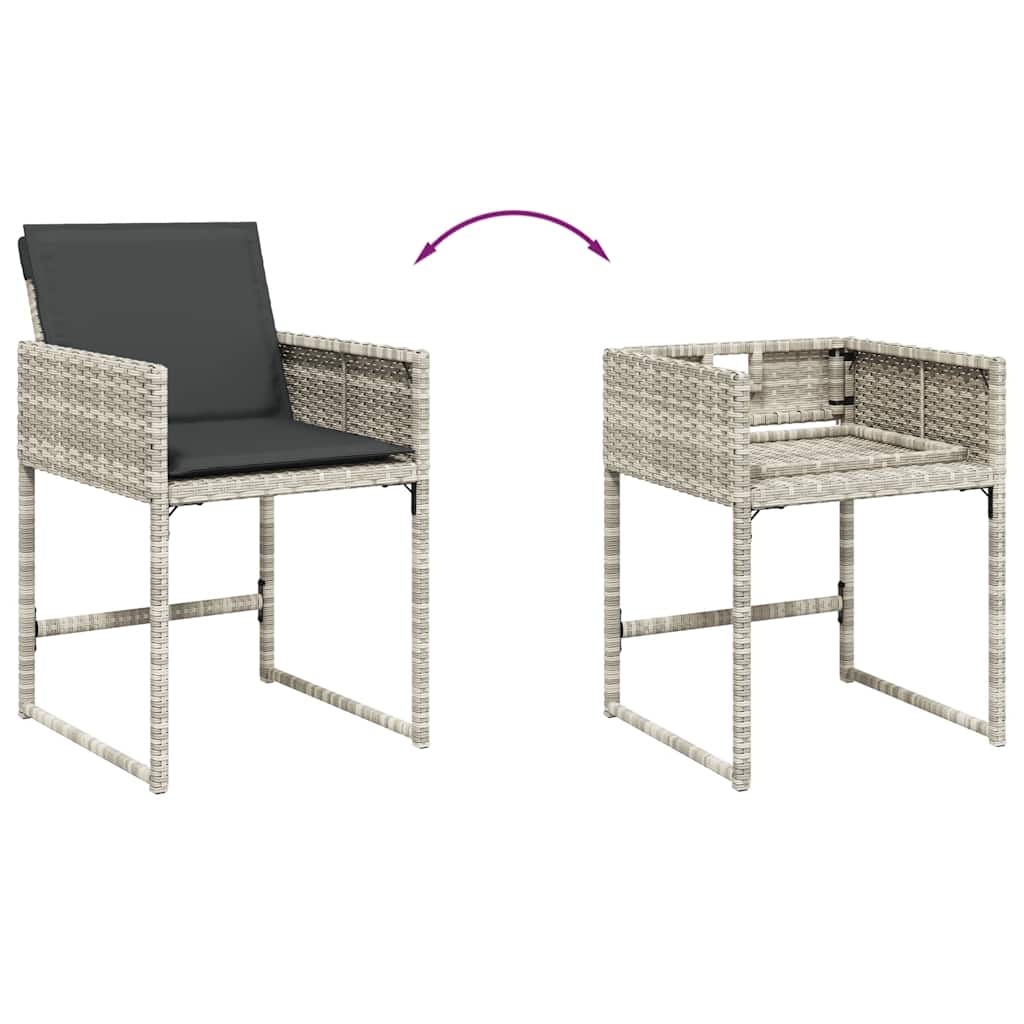 7-tlg. Garten-Essgruppe mit Kissen Hellgrau Poly Rattan