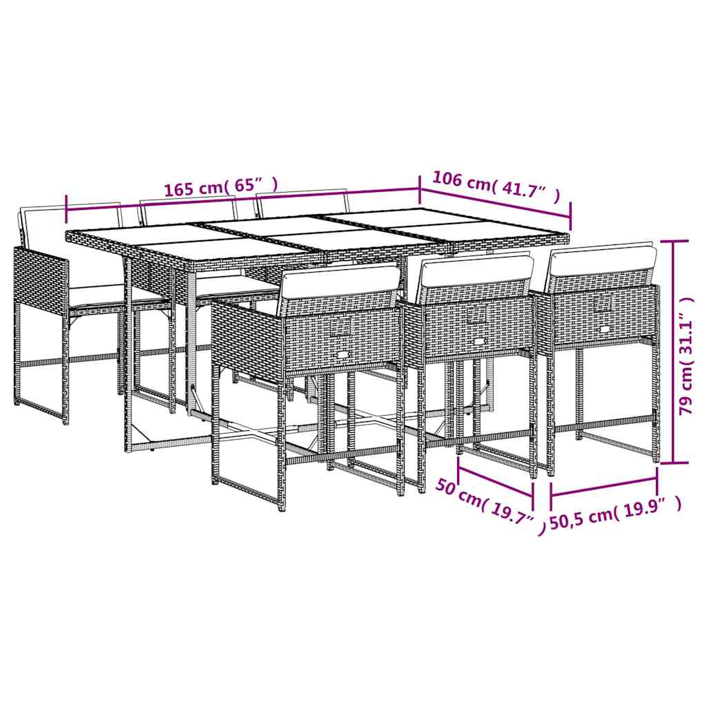 7-tlg. Garten-Essgruppe mit Kissen Beigemischung Poly Rattan