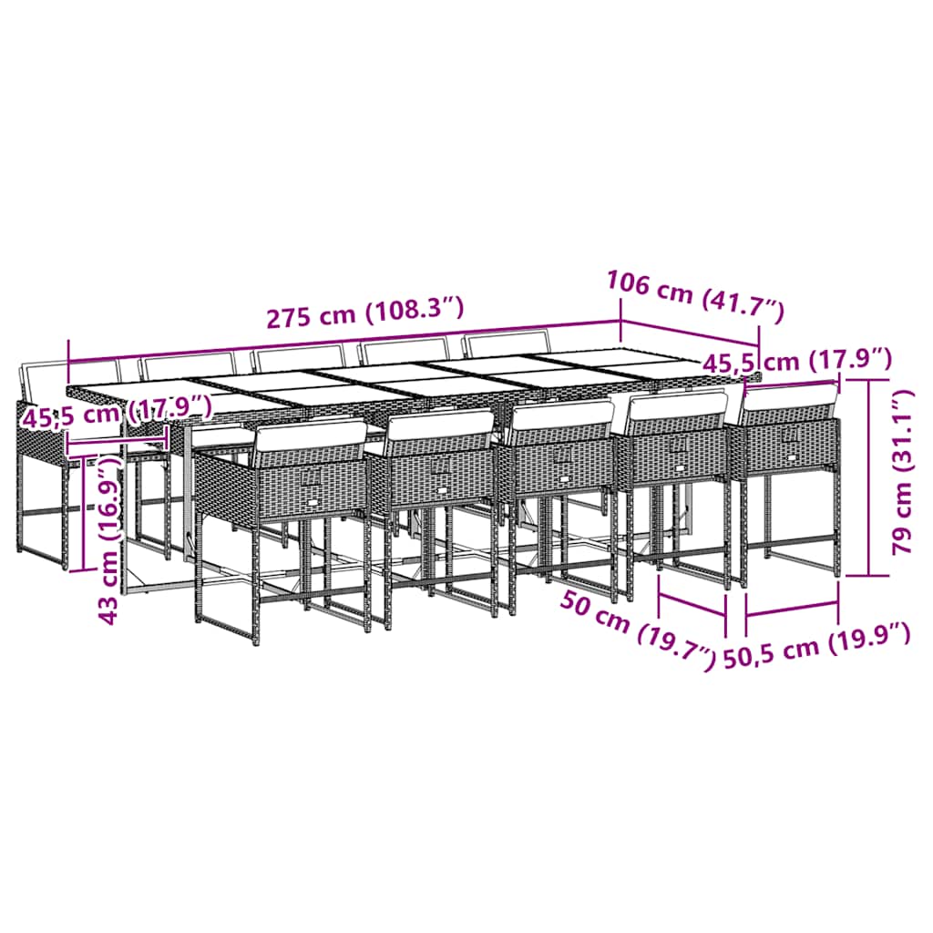 11-tlg. Garten-Essgruppe mit Kissen Grau Poly Rattan