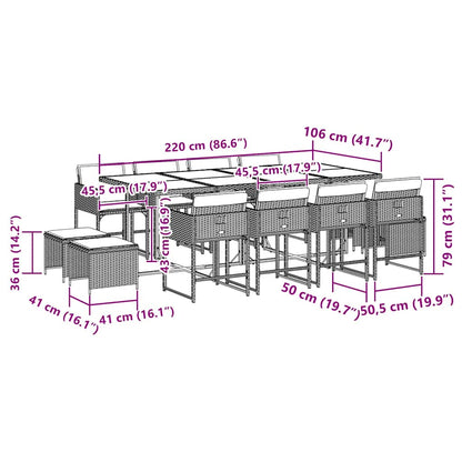 13-tlg. Garten-Essgruppe mit Kissen Grau Poly Rattan