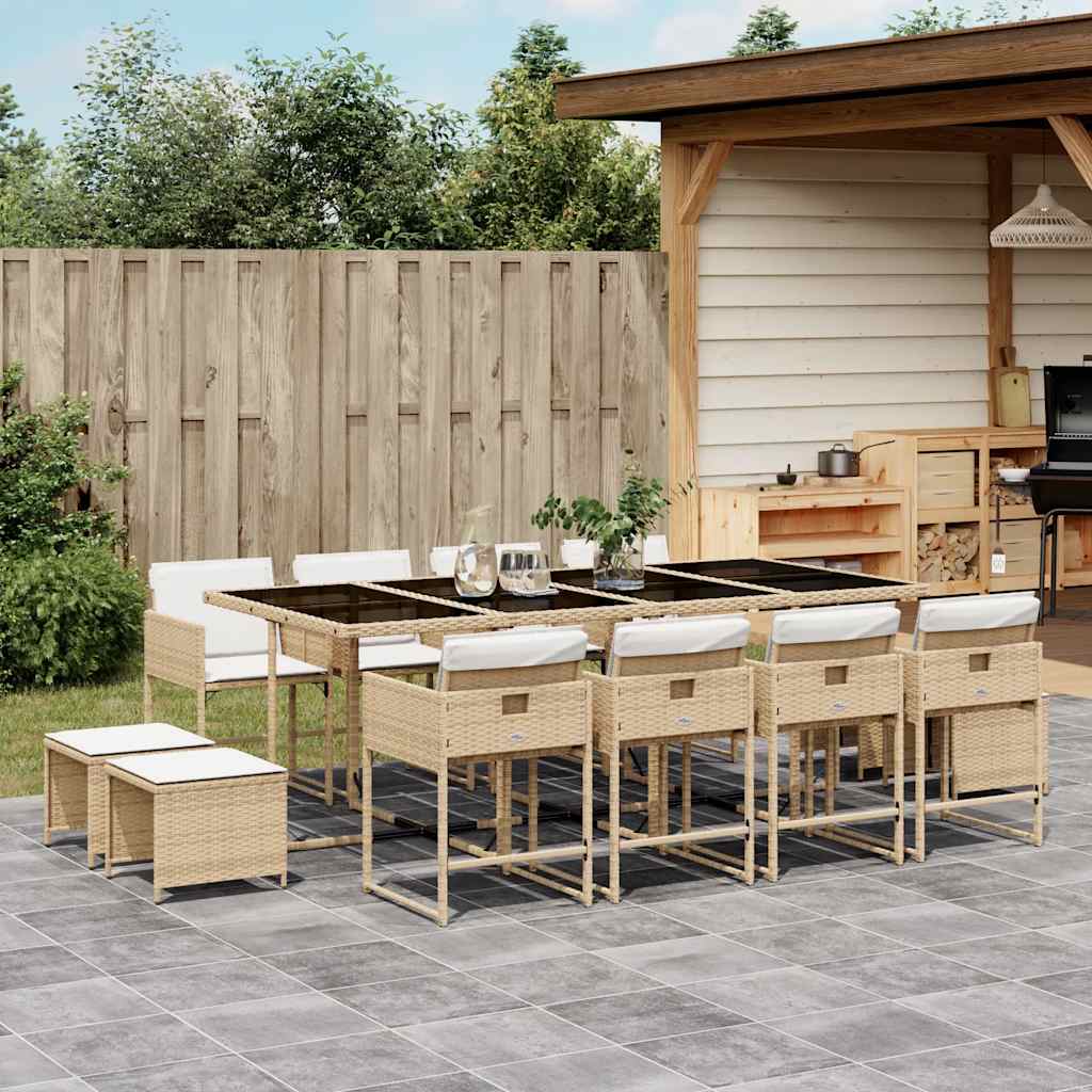 13-tlg. Garten-Essgruppe mit Kissen Beige Poly Rattan