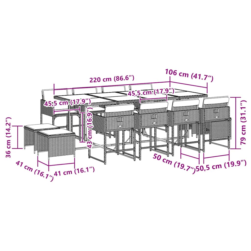 13-tlg. Garten-Essgruppe mit Kissen Schwarz Poly Rattan