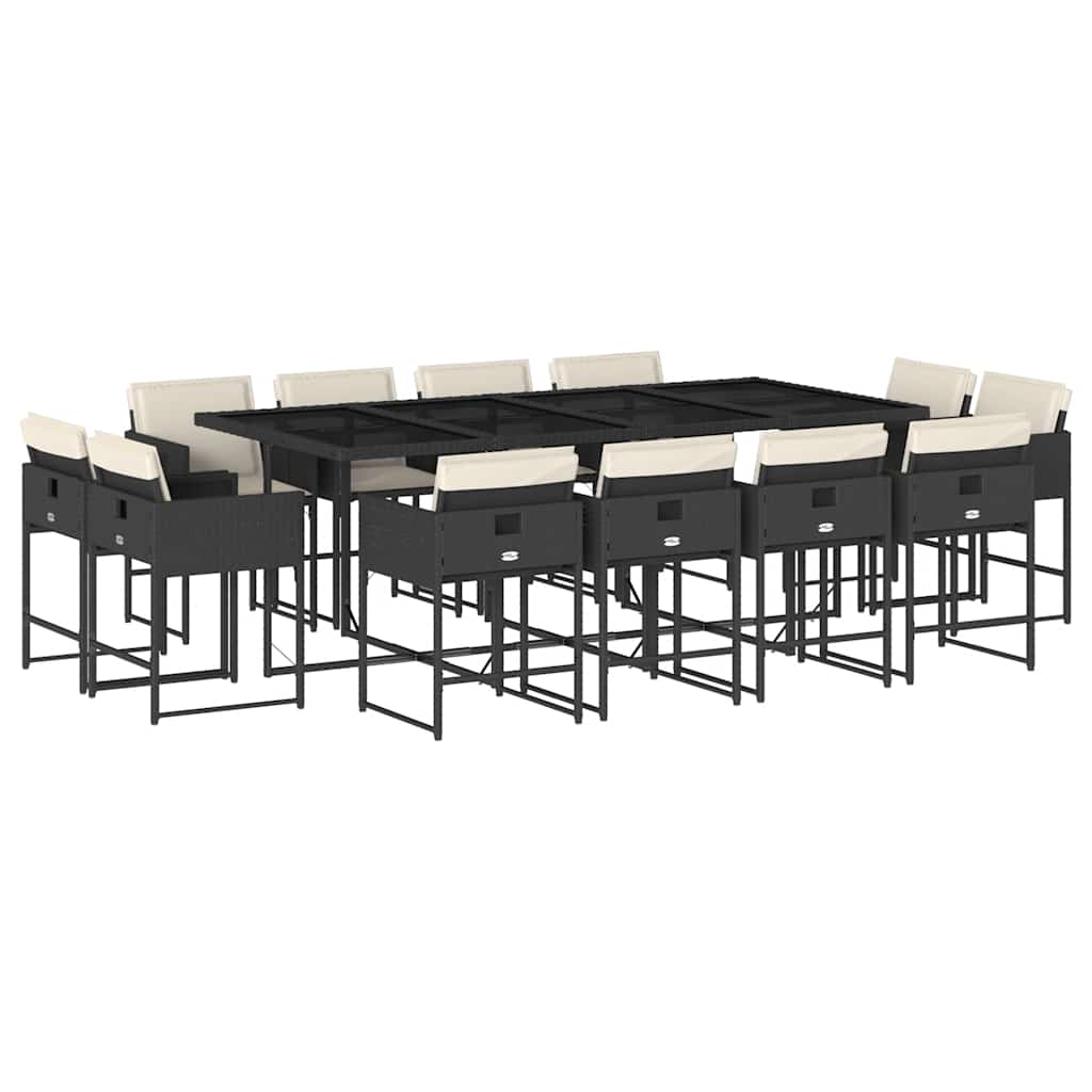 13-tlg. Garten-Essgruppe mit Kissen Schwarz Poly Rattan