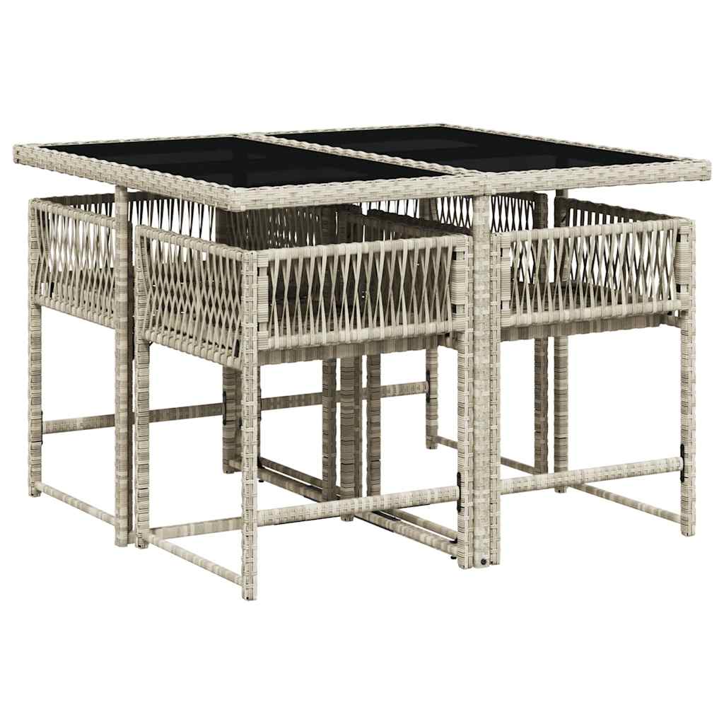 5-tlg. Garten-Essgruppe mit Kissen Hellgrau Poly Rattan