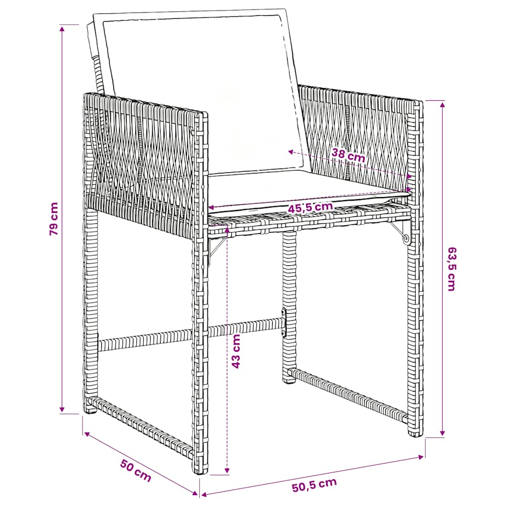 7-tlg. Garten-Essgruppe mit Kissen Grau Poly Rattan