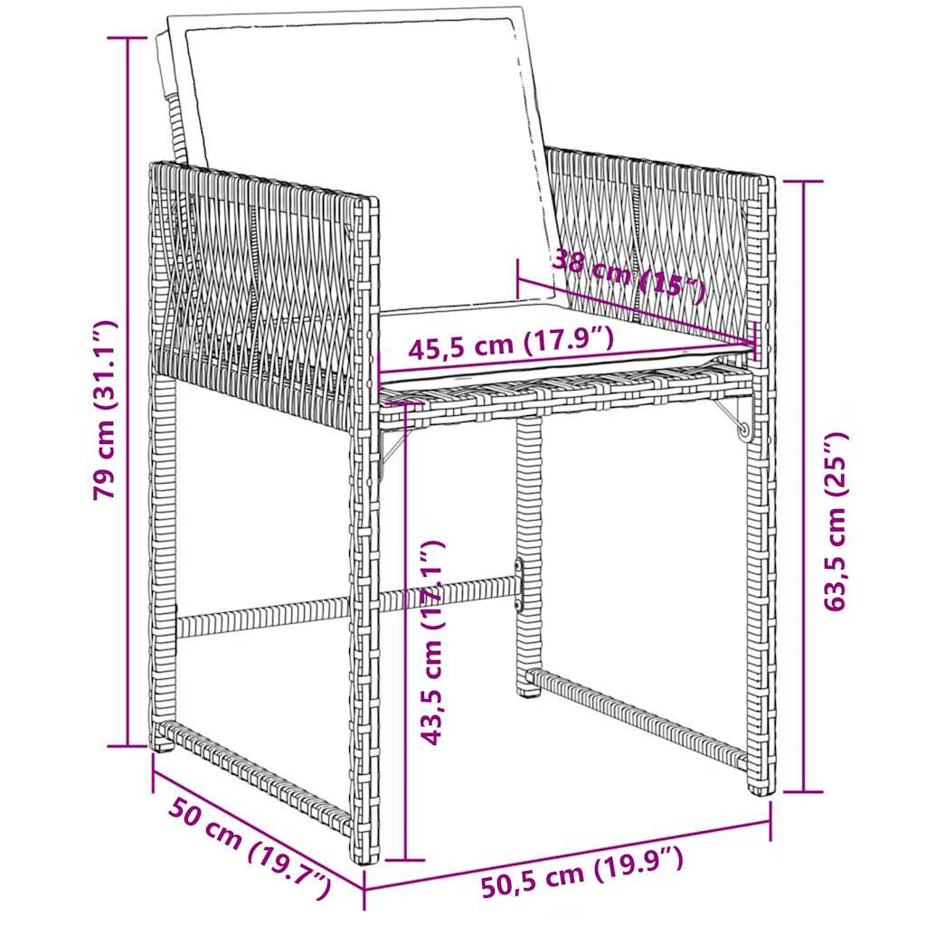 7-tlg. Garten-Essgruppe mit Kissen Braun Poly Rattan