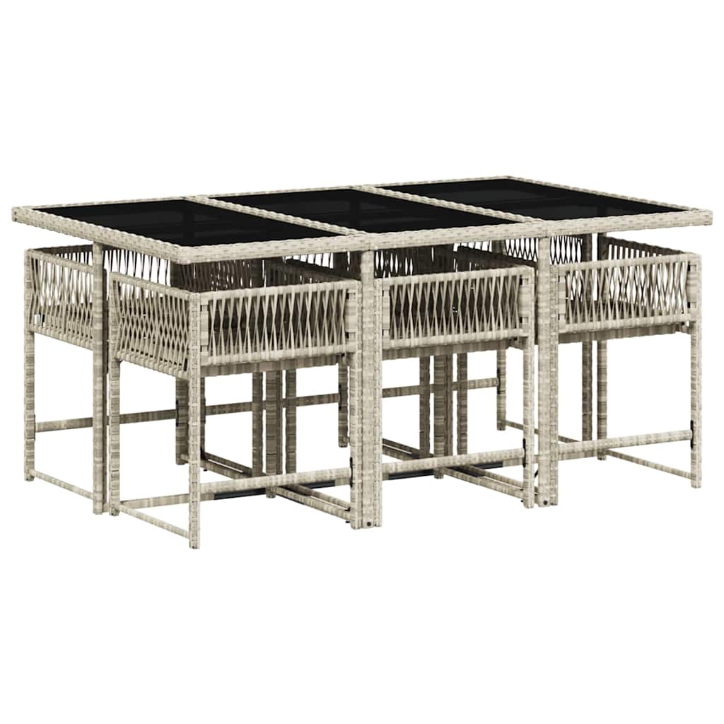 7-tlg. Garten-Essgruppe mit Kissen Hellgrau Poly Rattan
