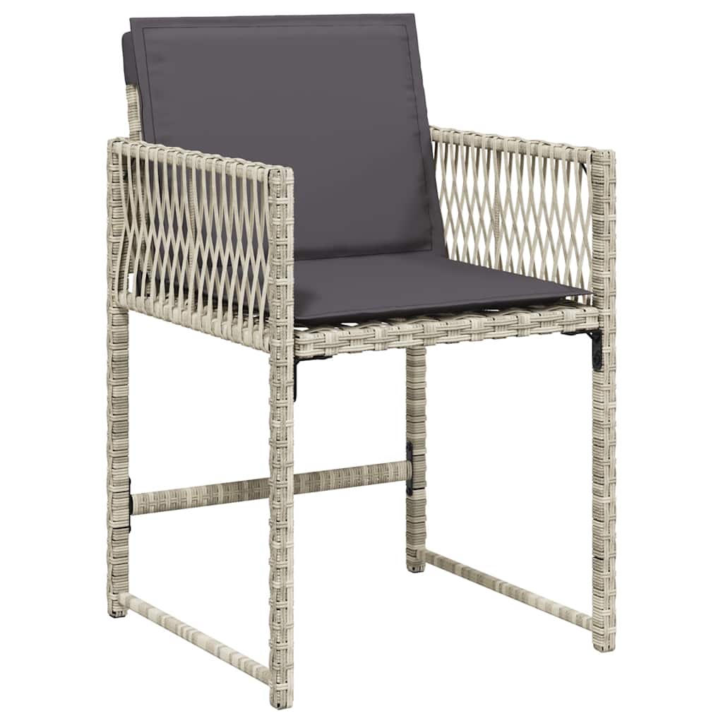 7-tlg. Garten-Essgruppe mit Kissen Hellgrau Poly Rattan