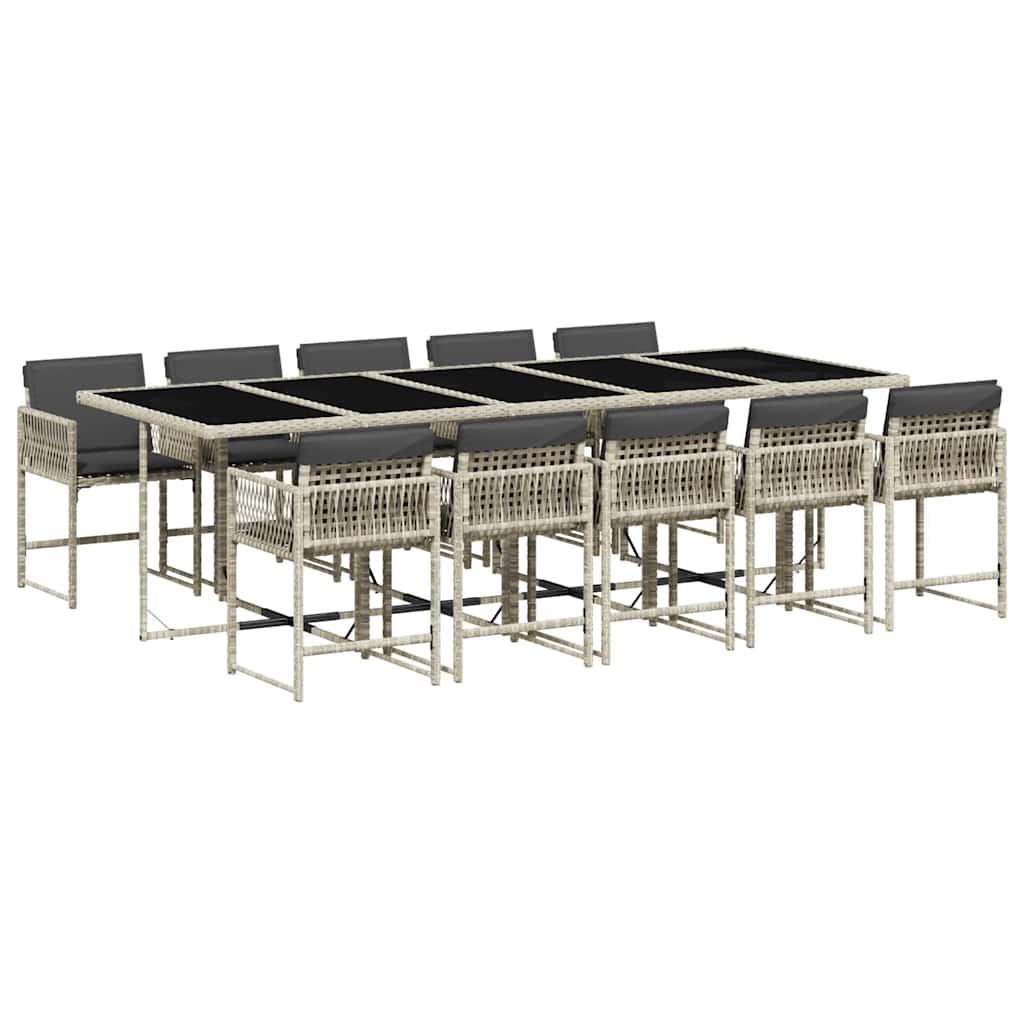 11-tlg. Garten-Essgruppe mit Kissen Hellgrau Poly Rattan