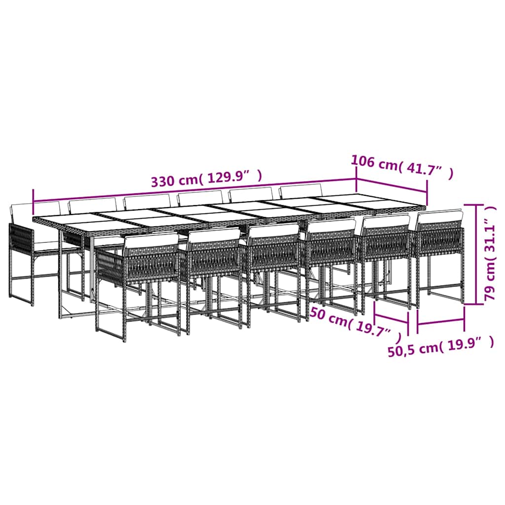 11-tlg. Garten-Essgruppe mit Kissen Hellgrau Poly Rattan