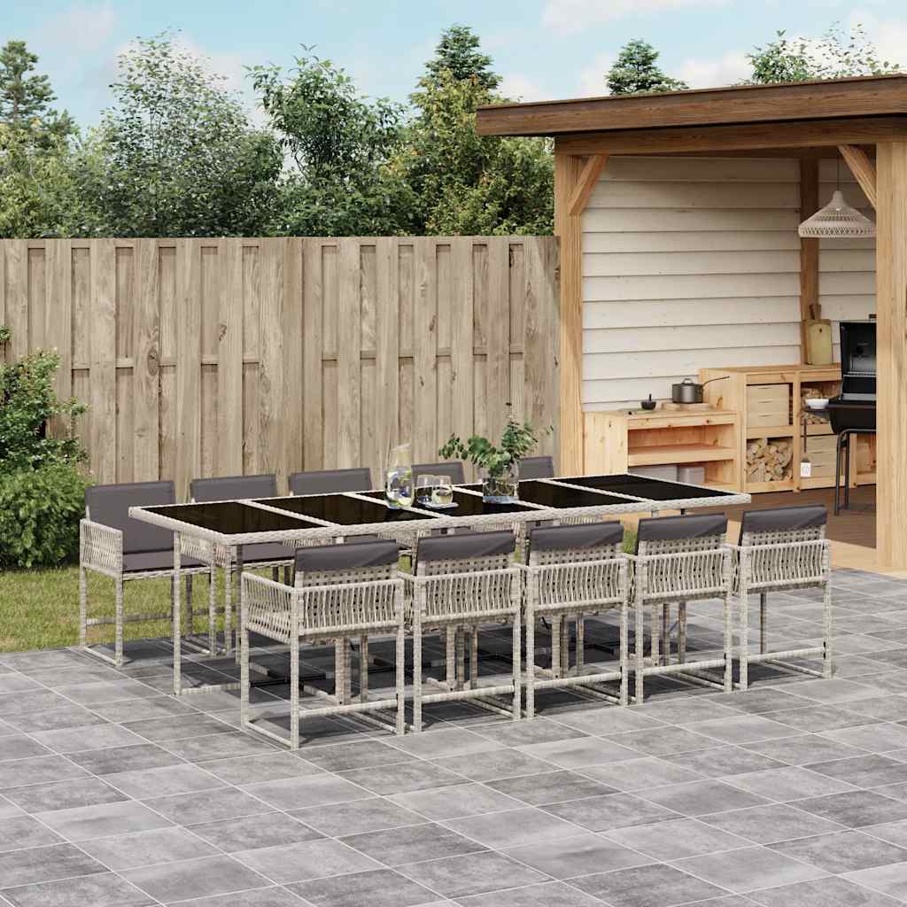 11-tlg. Garten-Essgruppe mit Kissen Hellgrau Poly Rattan