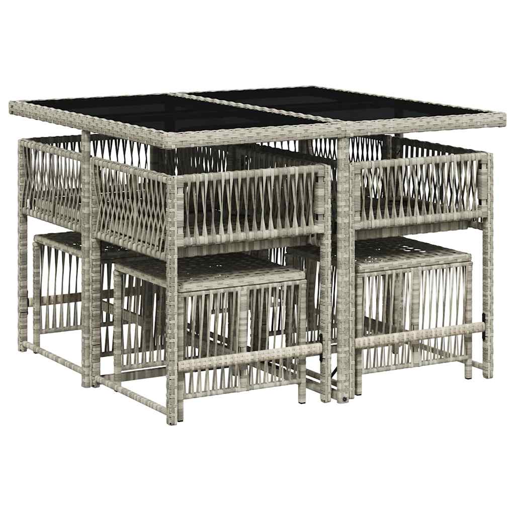 9-tlg. Garten-Essgruppe mit Kissen Hellgrau Poly Rattan