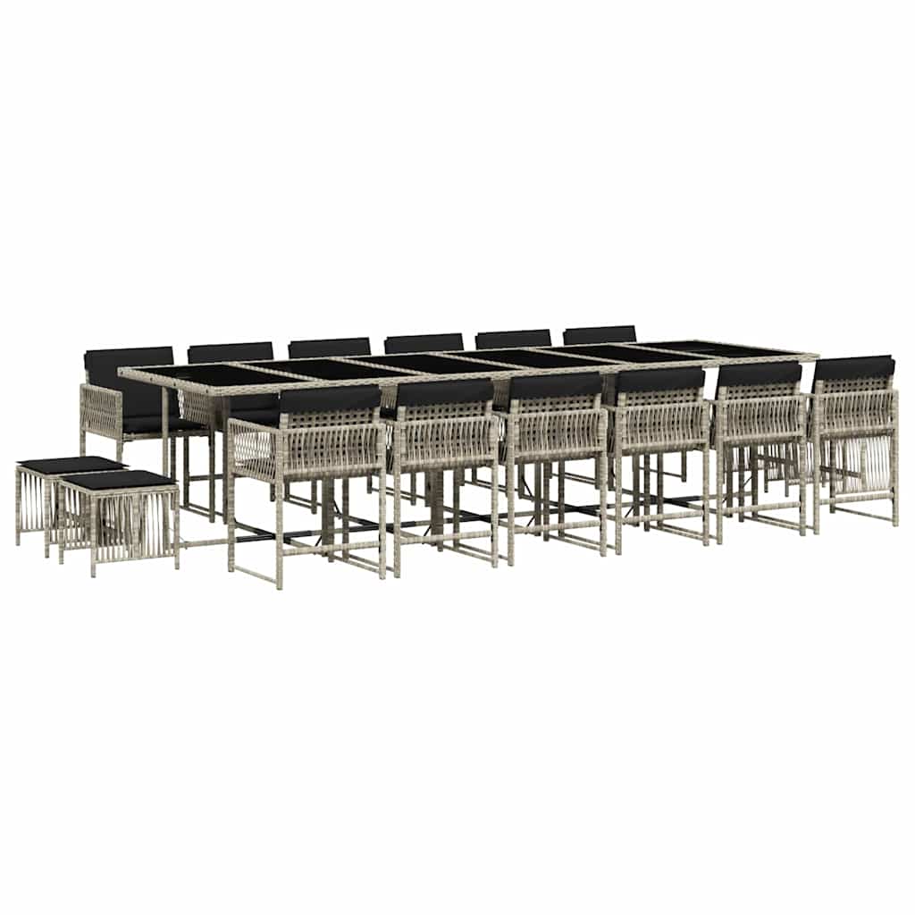 17-tlg. Garten-Essgruppe mit Kissen Hellgrau Poly Rattan