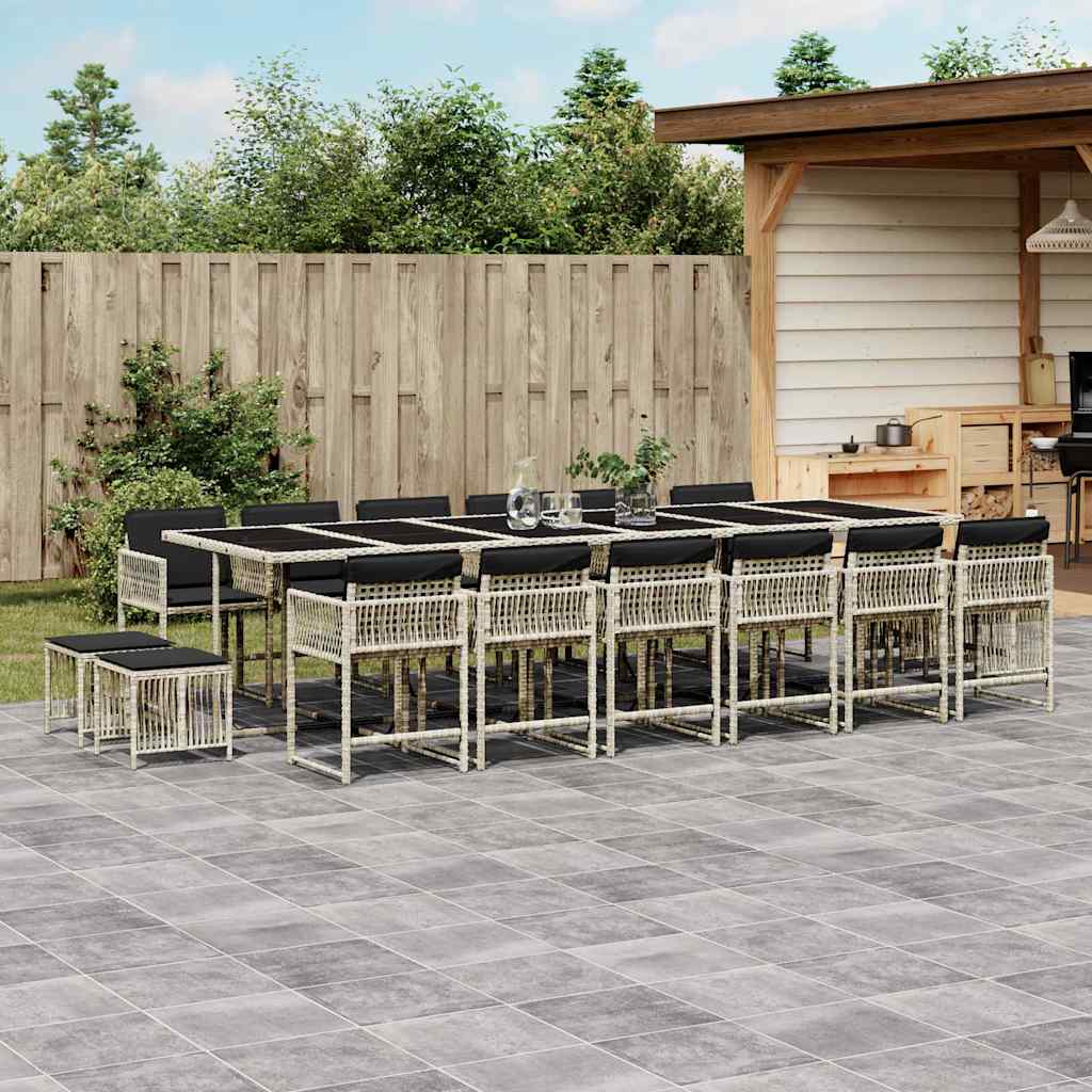 17-tlg. Garten-Essgruppe mit Kissen Hellgrau Poly Rattan