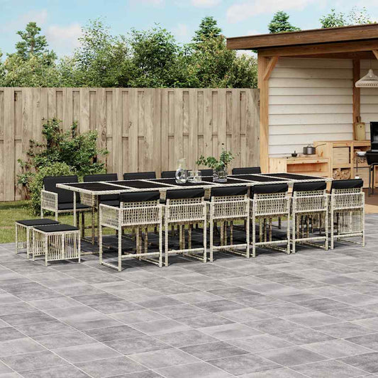 17-tlg. Garten-Essgruppe mit Kissen Hellgrau Poly Rattan
