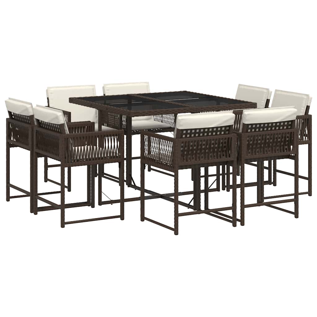 9-tlg. Garten-Essgruppe mit Kissen Braun Poly Rattan