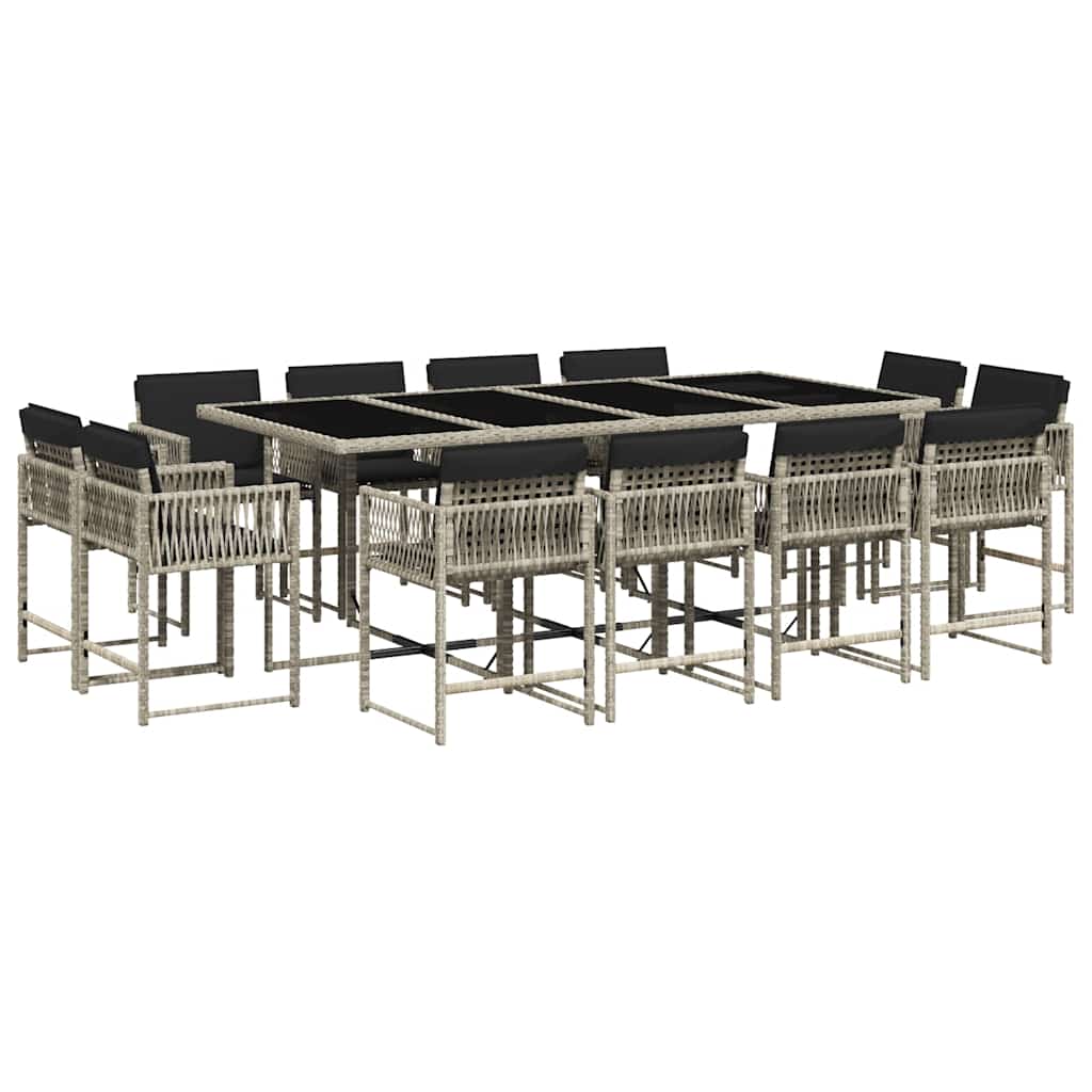 13-tlg. Garten-Essgruppe mit Kissen Hellgrau Poly Rattan