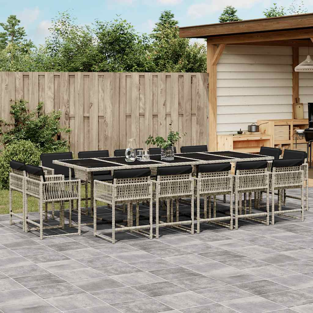 15-tlg. Garten-Essgruppe mit Kissen Hellgrau Poly Rattan