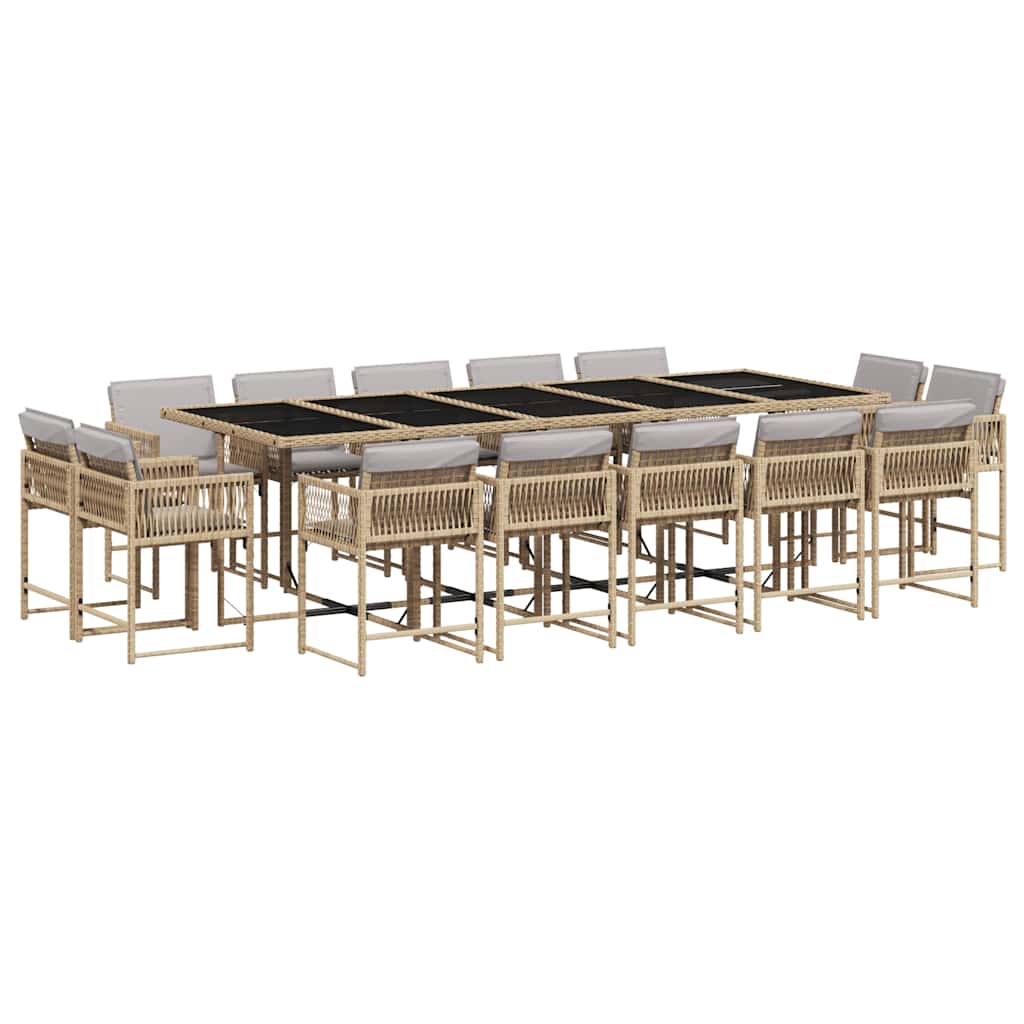15-tlg. Garten-Essgruppe mit Kissen Beigemischung Poly Rattan