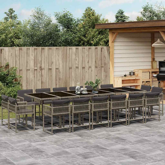 17-tlg. Garten-Essgruppe mit Kissen Grau Poly Rattan