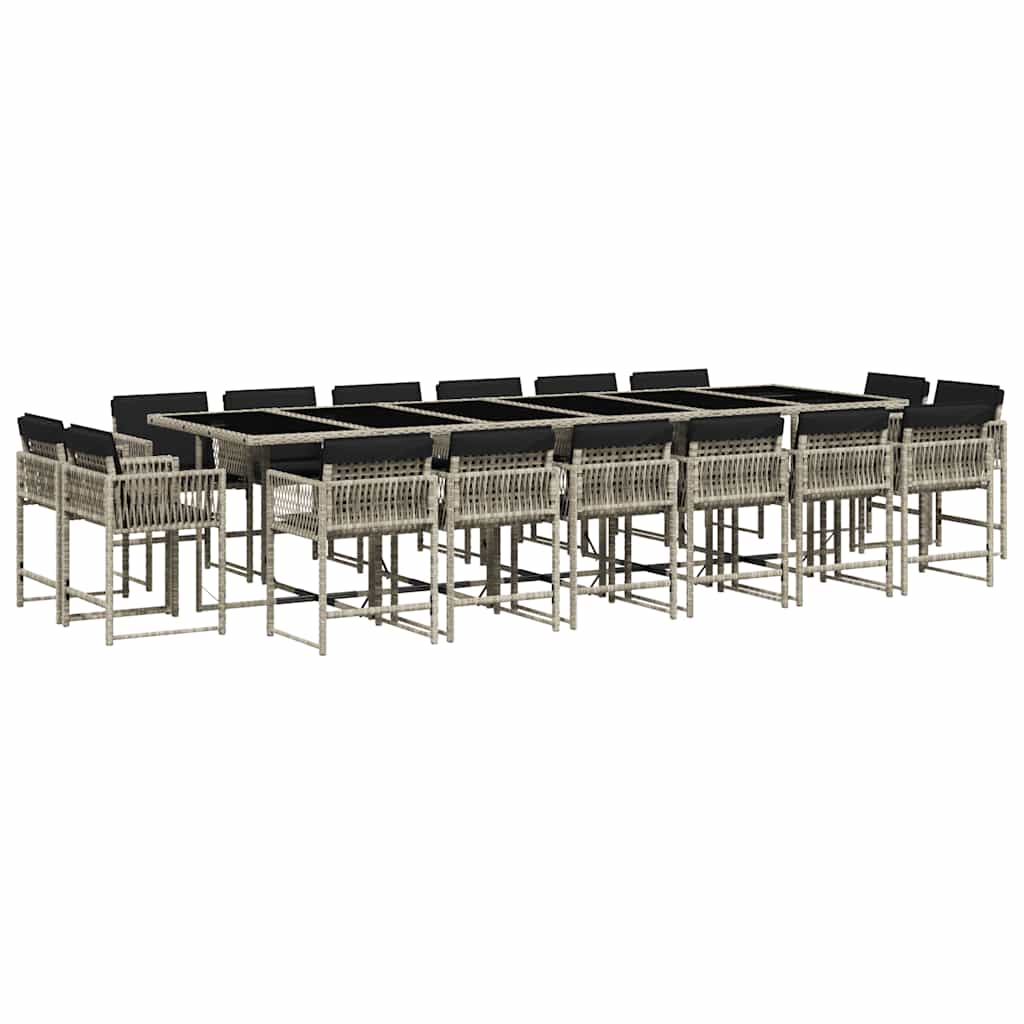 17-tlg. Garten-Essgruppe mit Kissen Hellgrau Poly Rattan