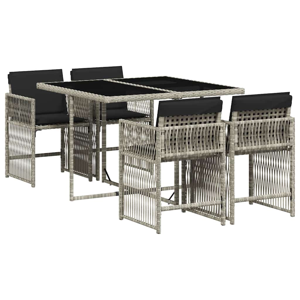5-tlg. Garten-Essgruppe mit Kissen Hellgrau Poly Rattan