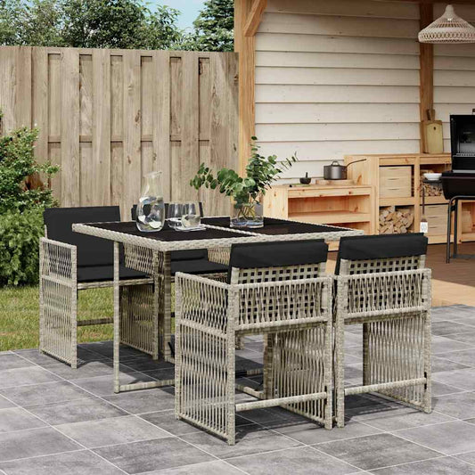 5-tlg. Garten-Essgruppe mit Kissen Hellgrau Poly Rattan