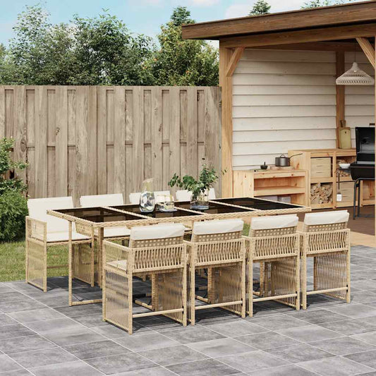 9-tlg. Garten-Essgruppe mit Kissen Beige Poly Rattan
