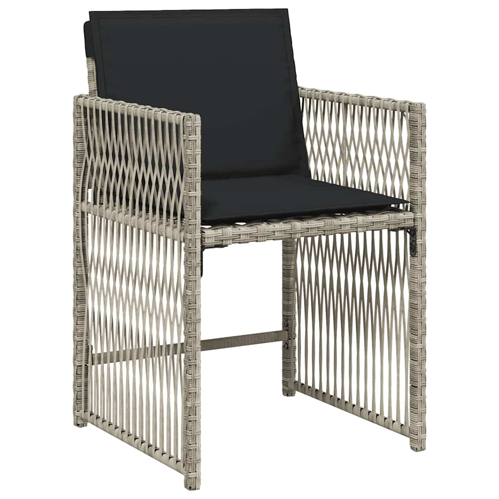 9-tlg. Garten-Essgruppe mit Kissen Hellgrau Poly Rattan