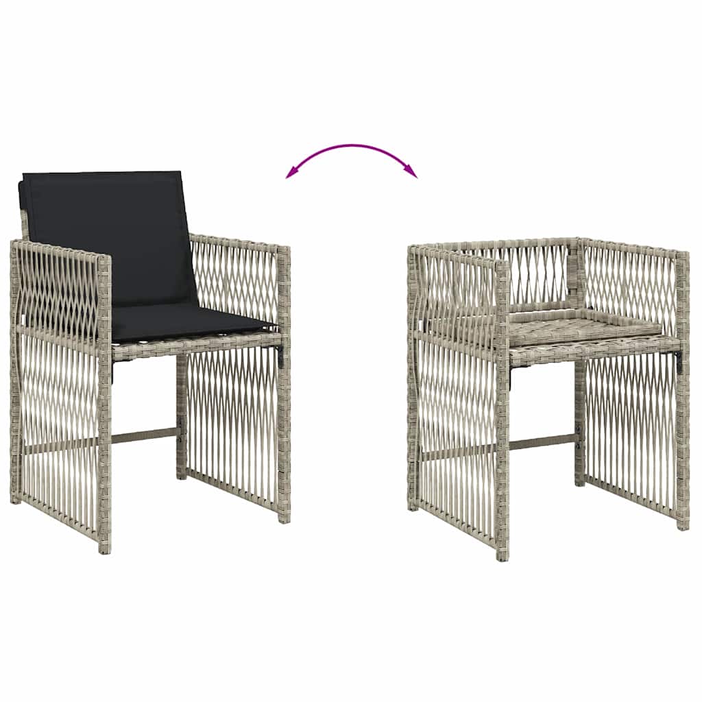 9-tlg. Garten-Essgruppe mit Kissen Hellgrau Poly Rattan