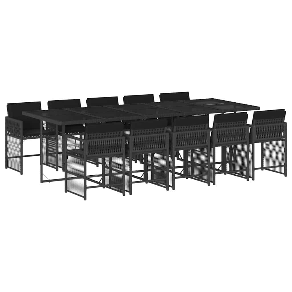 11-tlg. Garten-Essgruppe mit Kissen Schwarz Poly Rattan