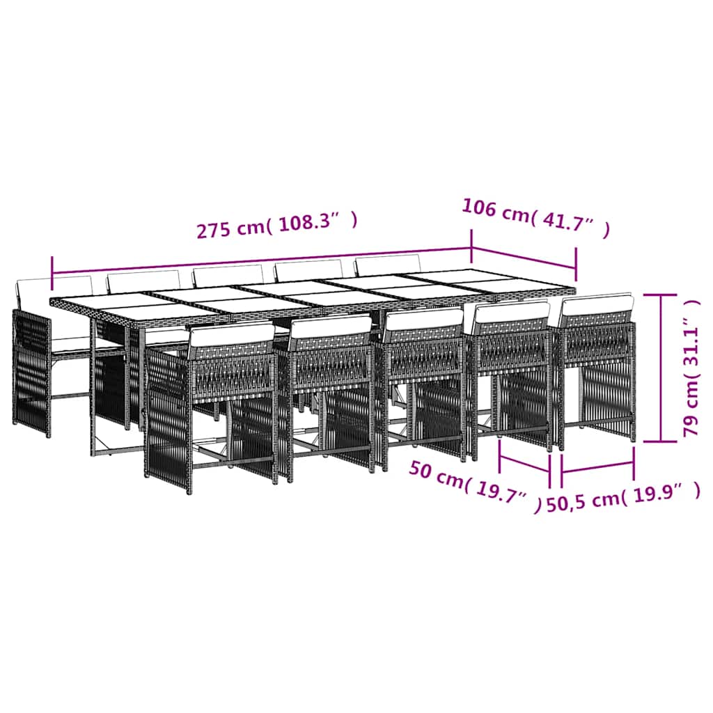 11-tlg. Garten-Essgruppe mit Kissen Hellgrau Poly Rattan