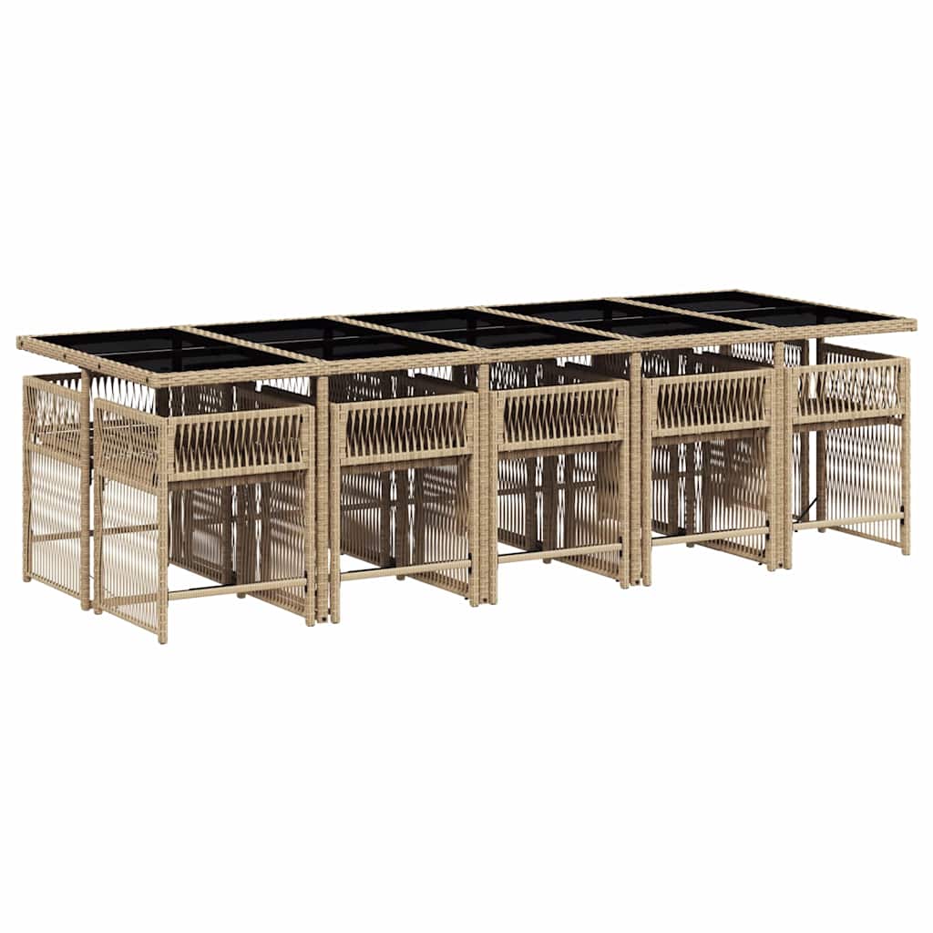11-tlg. Garten-Essgruppe mit Kissen Beigemischung Poly Rattan