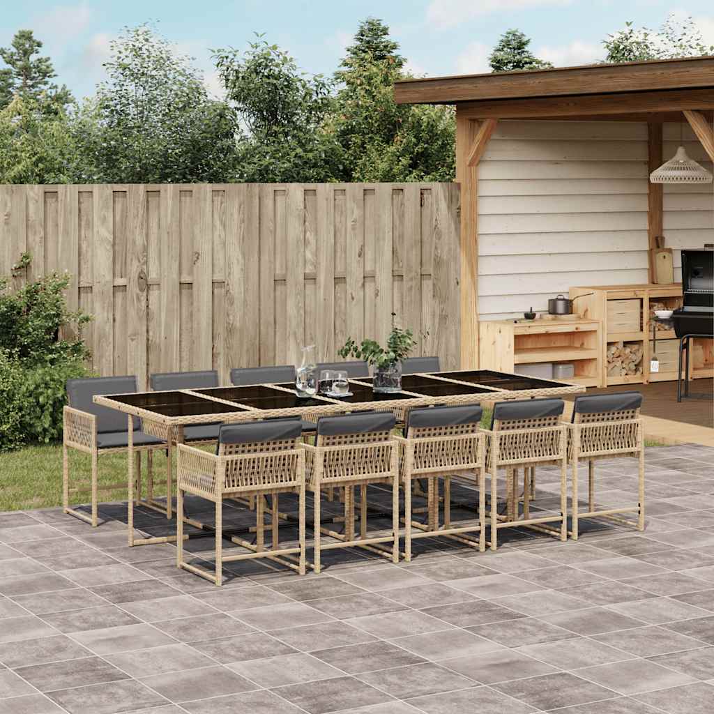 11-tlg. Garten-Essgruppe mit Kissen Beigemischung Poly Rattan