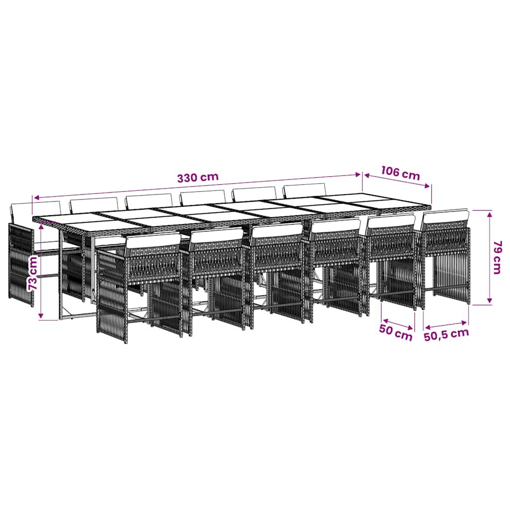 13-tlg. Garten-Essgruppe mit Kissen Schwarz Poly Rattan