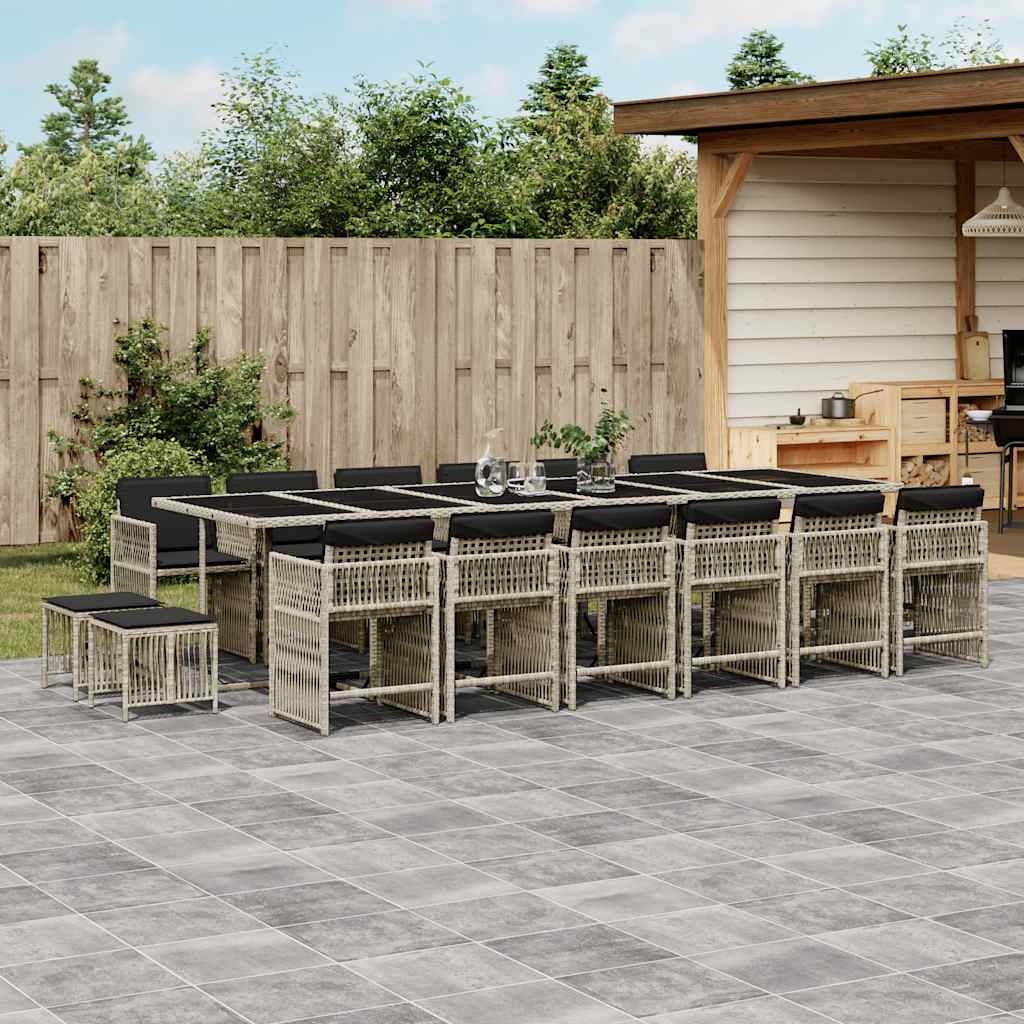 17-tlg. Garten-Essgruppe mit Kissen Hellgrau Poly Rattan